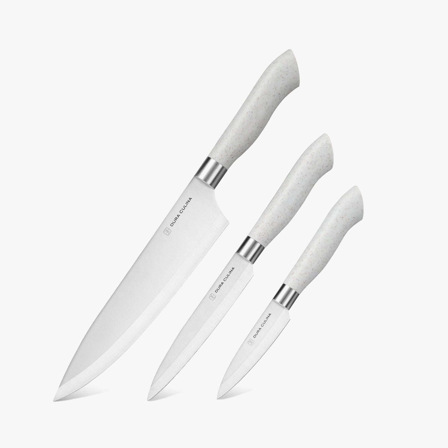 EcoCut 3 Piece Kitchen Knife Set With Blade Guards, Grey